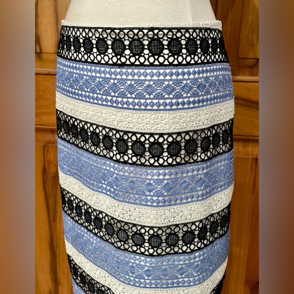 Talbots Petites Peekaboo Crochet Lace Stripes Fully Lined Pencil Skirt - EUC 12P - Picture 7 of 9
